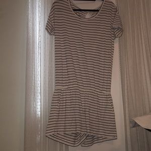 striped casual romper with pockets